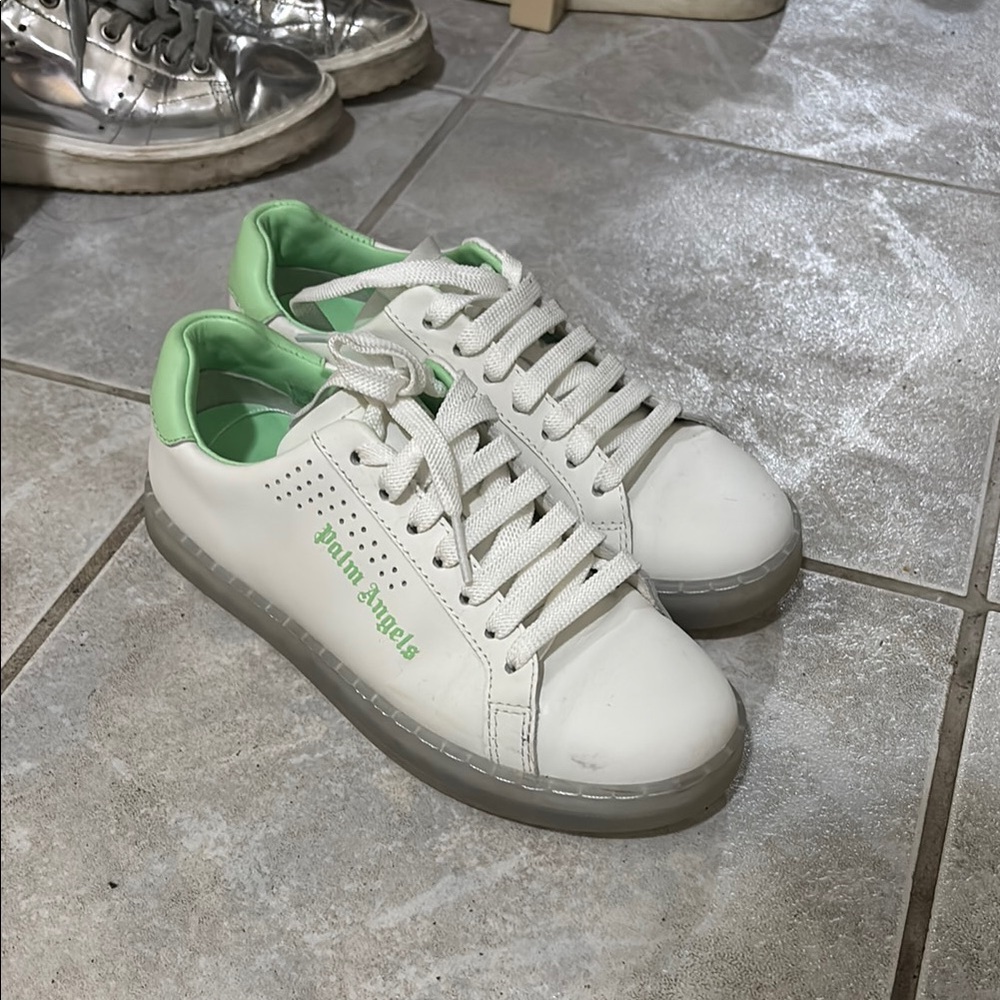 Palm Angels White and Mint Green Sneakers